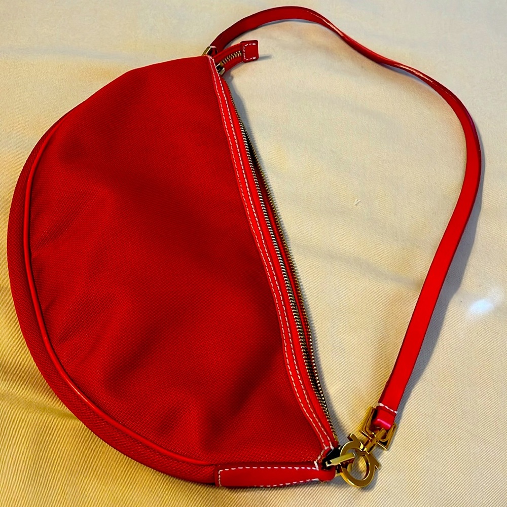 Pre loved Salvatore Ferragamo croissant shaped leather trimmed shoulder bag